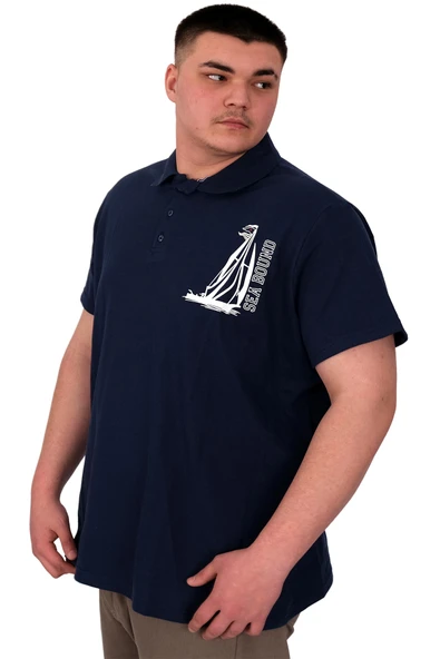 Mode XL Büyük Beden Erkek T-Shirt Polo Sea Bound U25303 Indigo - Resim 4