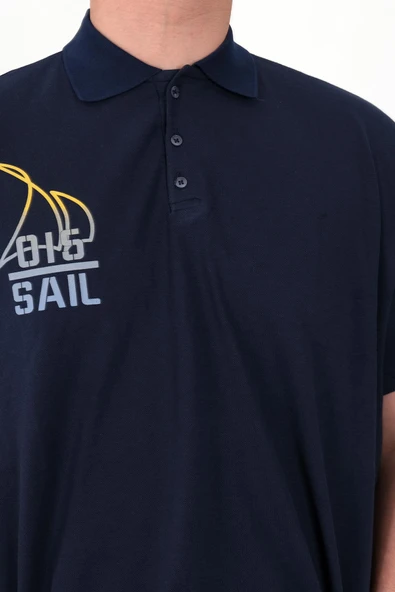 Mode XL Büyük Beden Erkek T-Shirt Polo Sail U25301 Indigo - Resim 4