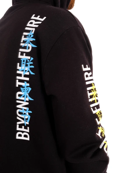 Mode XL Erkek Büyük Beden Fermuarlı Kapüşonlu Sweatshirt FUTURE U24549 Siyah - Resim 5