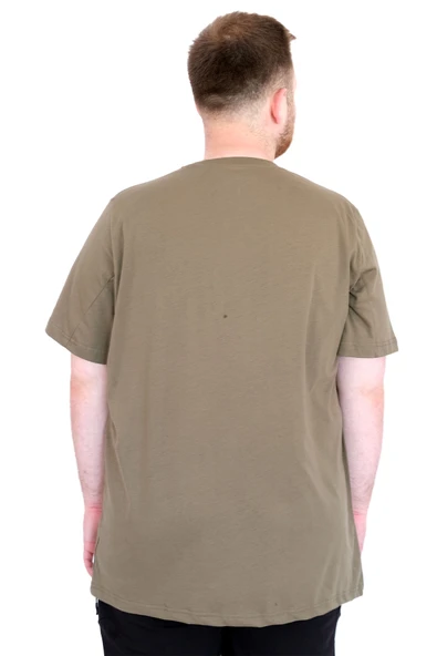 Mode XL Büyük Beden Erkek T-Shirt Bisiklet Yaka BOSTON U25037 Haki - Resim 4
