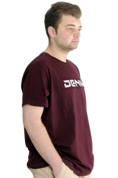 Mode XL Büyük Beden Erkek T-shirt DENIM 23115 Mürdüm - Resim 2