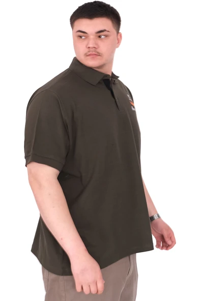 Mode XL Büyük Beden Erkek T-Shirt Pike Polo Yaka U25305 Haki - 2