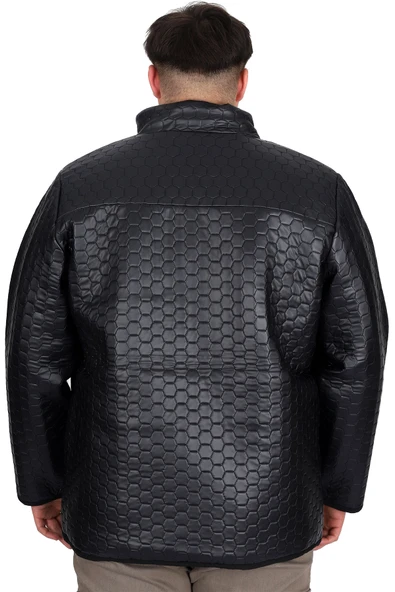 Mode XL Büyük Beden Erkek Dik Yaka Kapitone Mont U24614 Lacivert - Resim 3