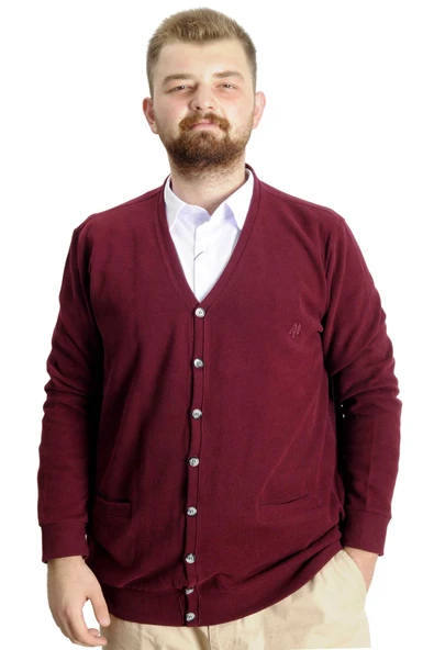 Mode XL Büyük Beden Erkek Hırka Vanize Selanik Düğmeli 20548 Bordo - 5