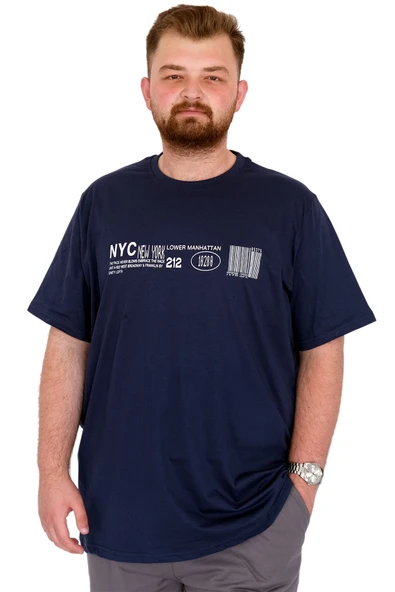 Mode XL Büyük Beden Erkek T-Shirt Bisiklet Yaka NYC New York U25019 İndigo ürün görseli