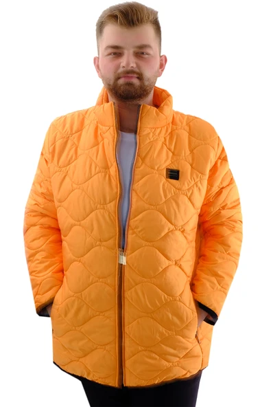 Mode XL Büyük Beden Erkek Dik Yaka Kapitone Mont U24601 Hardal