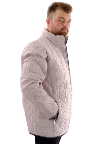 Mode XL Büyük Beden Erkek Dik Yaka Kapitone Mont U24601 Bej - 3