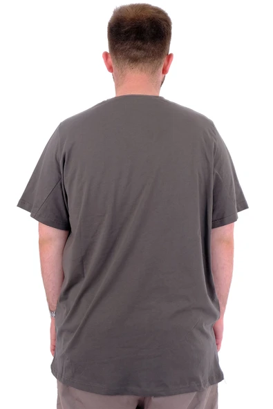 Mode XL Erkek Büyük Beden T-Shirt Pamuklu Baskılı Bisiklet Yaka Tişört NUMBER U24051 Haki - Resim 4