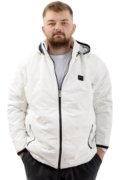 Mode XL Büyük Beden Erkek Kapitone Mont Kapüşonlu U24606 Ekru