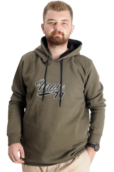 Mode XL Büyük Beden Erkek Sweatshirt Kapüşonlu 23540 Haki ürün görseli 1