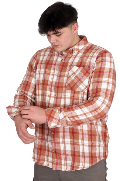 Mode XL Büyük Beden Erkek Gömlek Ekose Oduncu 21394 Kiremit - 3