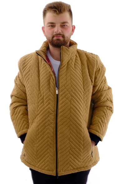 Mode XL Erkek Büyük Beden Dik Yaka Ribanalı Kol Fermuarlı Mont U24611 Kahverengi ürün görseli