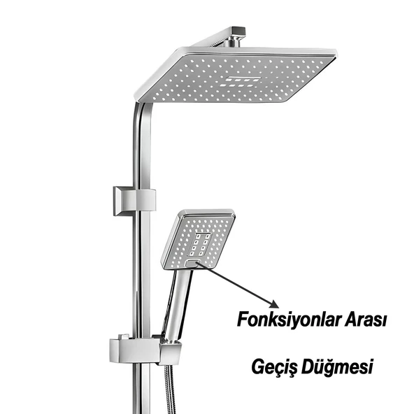 Robot Duş Seti Tam Takım Beyaz Krom Lüks Yağmurlama Fonksiyonlu El Duşu Başlıklı Vidalı Duş Sistemi - Resim 2