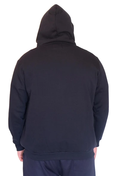 Mode XL Büyük Beden Erkek Kapüşonlu Sweatshirt Fermuarlı 3 İp BRONX U24560 Lacivert - Resim 4