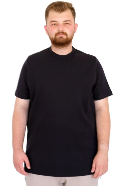 Mode XL Büyük Beden Erkek T-Shirt Bisiklet Yaka Dore U25034 Lacivert ürün görseli