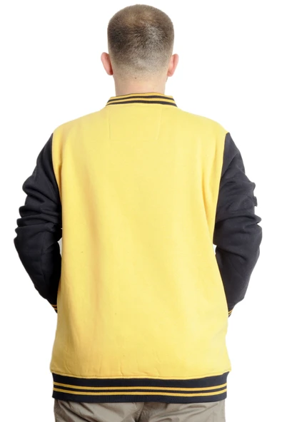 Mode XL Büyük Beden Erkek Kolej Mont Nakışlı Ceket 23632 Hardal - Resim 4