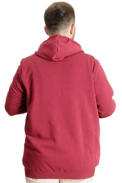 Mode XL Büyük Beden Erkek Kapüşonlu Sweatshirt New Port 23546 Bordo - Resim 4