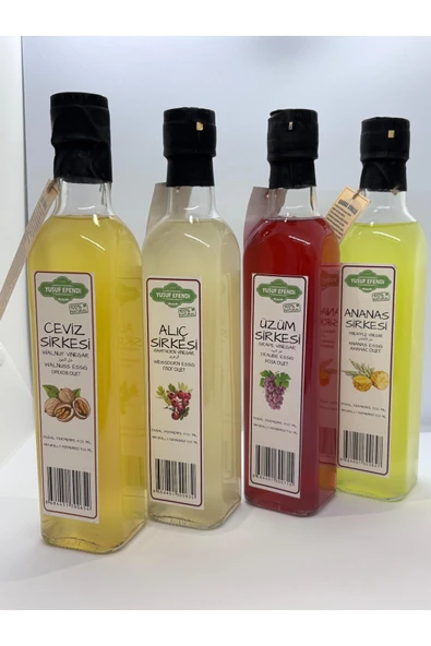 Yusuf Efendi %100 Doğal Fermente Sirke 4’lü Set (Ceviz, Üzüm, Alıç, Ananas) – 500 ml x 4 - 3