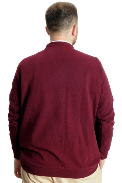 Mode XL Büyük Beden Erkek Hırka Vanize Selanik Düğmeli 20548 Bordo - 12