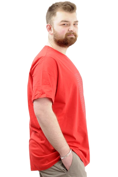 Mode XL Büyük Beden Erkek T-Shirt Bisiklet Yaka Baskılı LABYRINTH U24048 Kırmızı - Resim 3