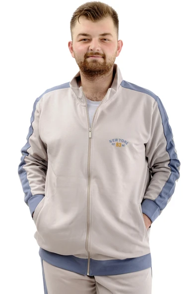 Mode XL Erkek Büyük Beden Eşofman Üstü Fermuarlı Dik Yaka İnterlok NEW YORK U24524 Gri ürün görseli 1