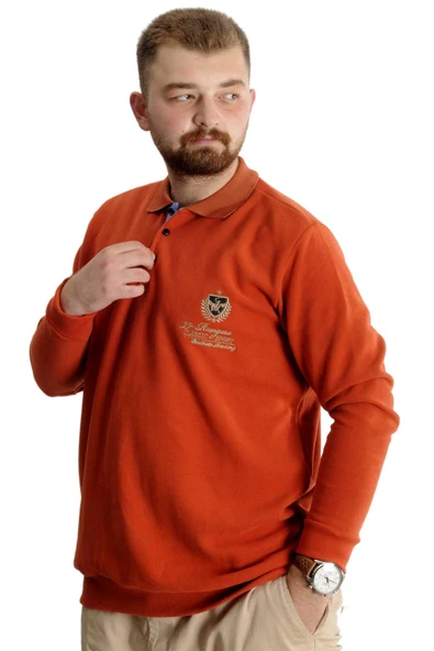Mode XL Büyük Beden Erkek Sweat Polo Selanik Classic Sport 23444 Kiremit - Resim 2