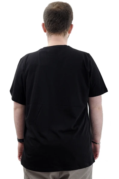 Mode XL Büyük Beden Erkek Tişört Bisiklet Yaka Baskılı Cep Detaylı T-Shirt REFUEL U24053 Siyah - Resim 4