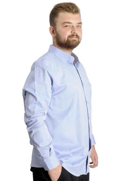 Mode XL Büyük Beden Erkek Gömlek U.Kol Cepli Oxford 20366 Mavi - 3