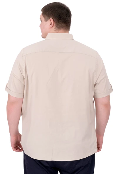 Mode XL Büyük Beden Erkek Gabardin Gömlek Mode09 U25603 Bej - Resim 2