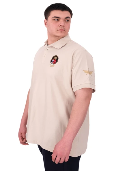 Mode XL Büyük Beden Erkek T-Shirt Pike Polo Yaka U25306 Bej - 4