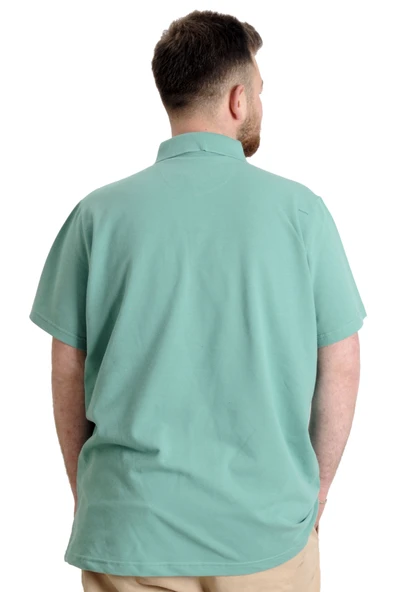 Mode XL Büyük Beden Erkek T-shirt Polo Parçalı NYC 23332 Çağla - Resim 4