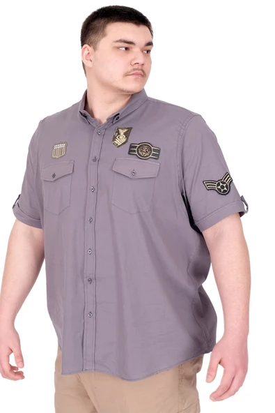 Mode XL Büyük Beden Erkek Gömlek Çift Cep Kapaklı Gabardin U25601 K.Gri - Resim 5