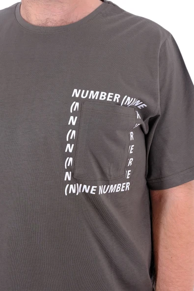 Mode XL Erkek Büyük Beden T-Shirt Pamuklu Baskılı Bisiklet Yaka Tişört NUMBER U24051 Haki - Resim 5