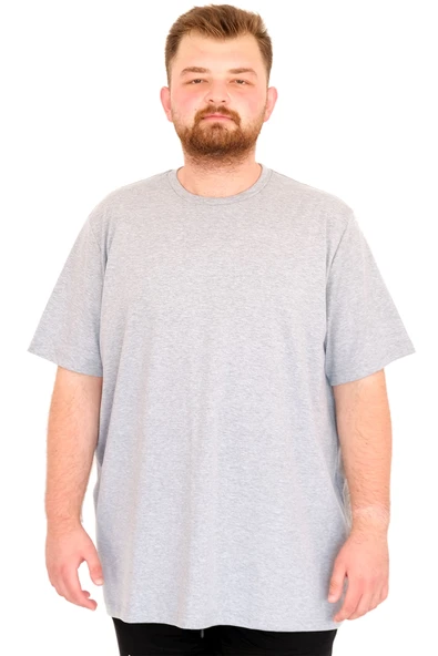 Mode XL Büyük Beden Erkek T-Shirt Bisiklet Yaka U25035 Gri Melanj ürün görseli