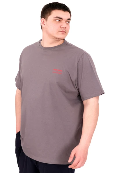 Mode XL Büyük Beden Erkek T-Shirt Bisiklet Yaka FOREVER U25023 Füme - Resim 4