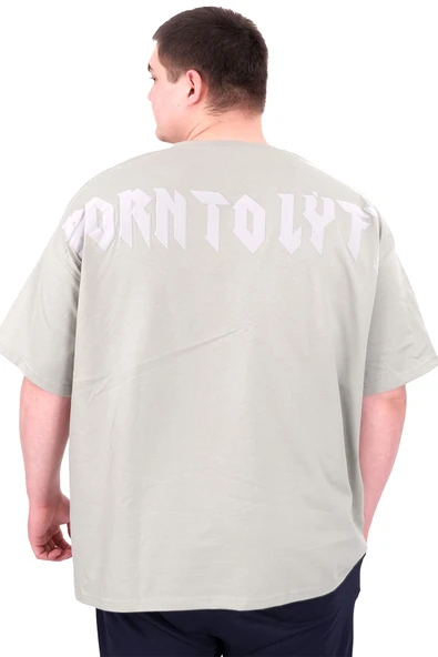 Mode XL Büyük Beden Erkek T-Shirt Bisiklet Yaka BORN TOLYFT U25029 Çağla - Resim 2