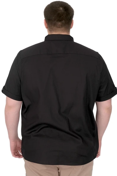 Mode XL Büyük Beden Erkek Gabardin Gömlek Mode09 U25603 Siyah - 3