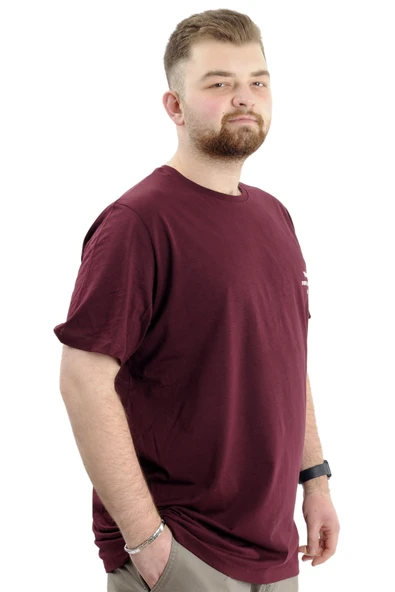 Mode XL Büyük Beden Baskılı Erkek T-Shirt Bisiklet Yaka TIME U24036 Mürdüm - Resim 4