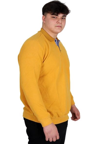 Mode XL Büyük Beden Erkek Sweat Polo Selanik Horse 23442 Hardal - 4