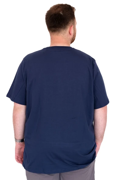 Mode XL Büyük Beden Erkek T-Shirt Bisiklet Yaka OPTIMISTIC U25028 İndigo - Resim 4