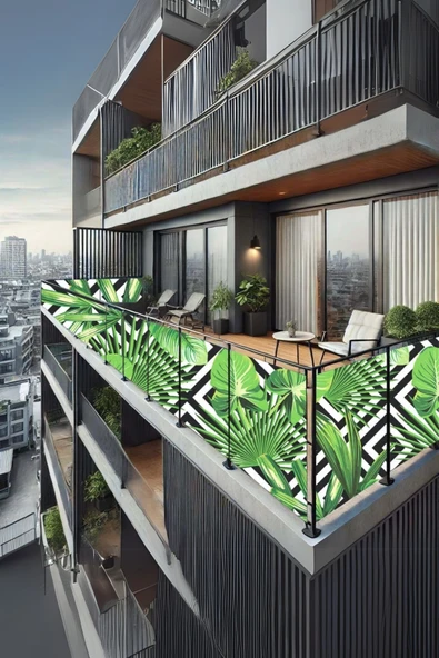 sizenelazım 90cm x 3m  Tropikal Yaprak Balkon Bahçe Çit Brandası  Su İtici, UV Koruyucu, Dekoratif Örtü ürün görseli