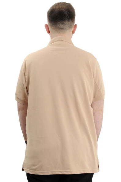 Mode XL Büyük Beden Erkek T-Shirt Polo Yaka Klasik U24328 Bej - Resim 4