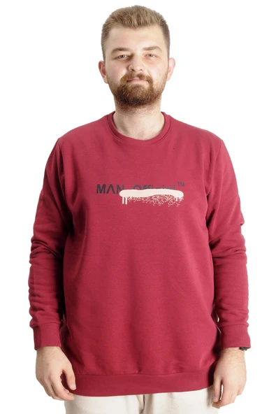Mode XL Büyük Beden Erkek Sweatshirt Bisiklet Yaka Man Official 23528 Bordo ürün görseli
