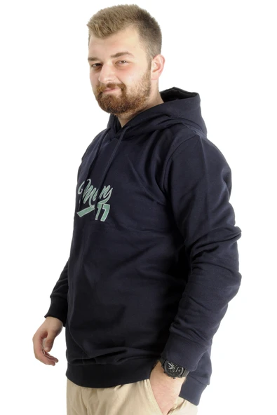 Mode XL Büyük Beden Erkek Sweatshirt Kapüşonlu 23540 Lacivert - Resim 2