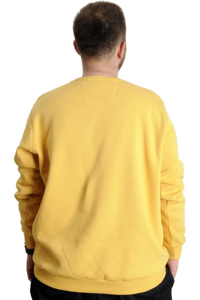 Mode XL Büyük Beden Erkek Sweatshirt Bisiklet Yaka Man Official 23528 Hardal - 4