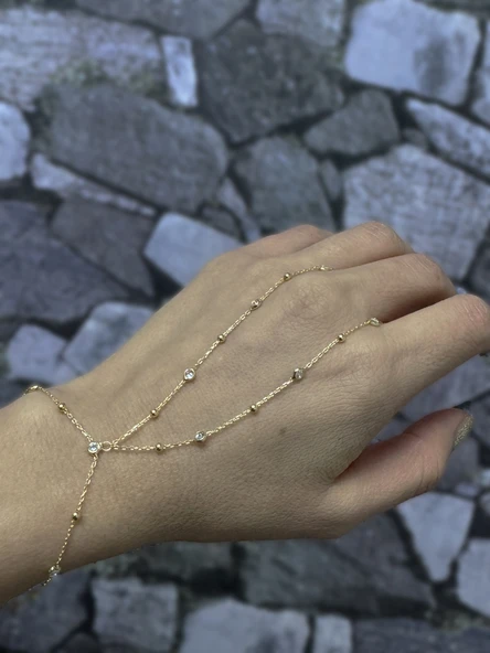 Top Zincir ve Taşlı Gümüş Şahmeran Bileklik – Trend Gümüş Aksesuar - Gold Renk - 6