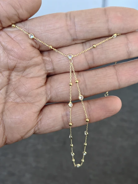 Top Zincir ve Taşlı Gümüş Şahmeran Bileklik – Trend Gümüş Aksesuar - Gold Renk - 3