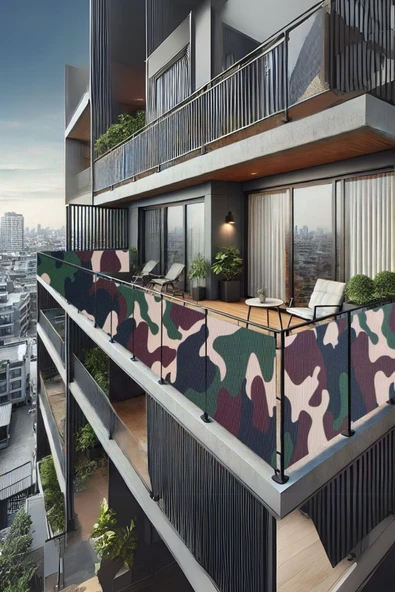 sizenelazım 80cm x 2m  Askeri Kamuflaj  Balkon Bahçe Çit Brandası  Su İtici, UV Koruyucu, Dekoratif Örtü - 1