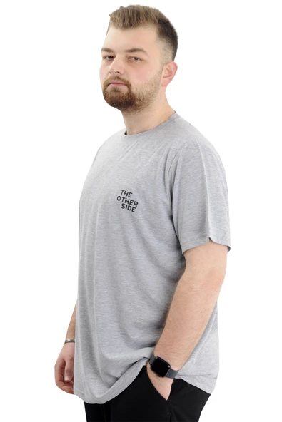 Mode XL Battal Beden Erkek Tişört Bisiklet Yaka Baskılı THE OTHER SIDE U24039 Grimelanj - Resim 2