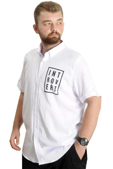 Mode XL Erkek Büyük Beden Gabardin Gömlek INTROVERT 23304 Beyaz - 2